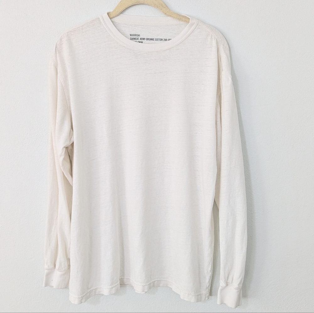 Maharishi Hemp Cotton Long Sleeve Crew Shirt Burnout Knit White Medium M